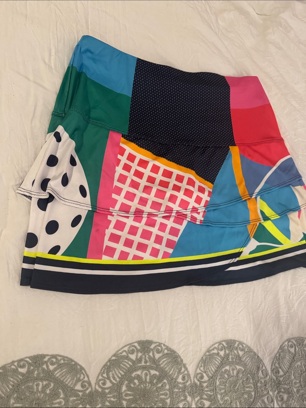 Lucky in Love Women’s Multicolor Patterned Athletic Skort - Vibrant Patchwork - Picture 2 of 8